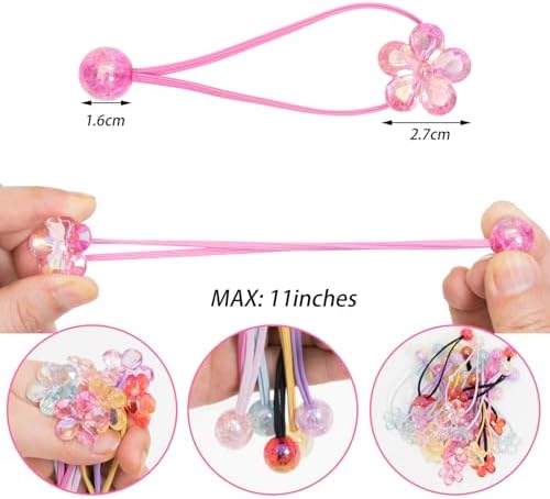 24PCS Ball Charm Hair Ties for Little Girls, Camellia Bubble Ponytail Holders Elastic Bands Hair Accessories for Kids Children Girls(6 Colors) - Image 3