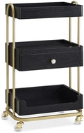 BarberPub 3-Tier Salon Trolley Cart with Drawer, Metal Frame Black 2086 by BarberPub
