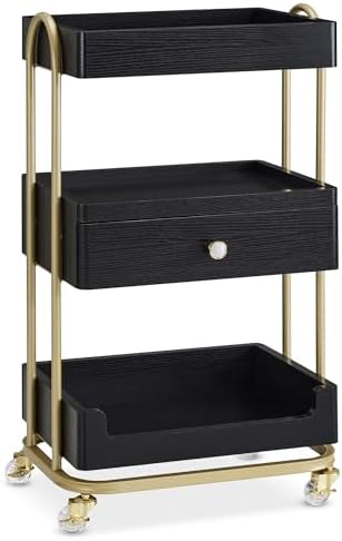 BarberPub 3-Tier Salon Trolley Cart with Drawer, Metal Frame Black 2086 by BarberPub