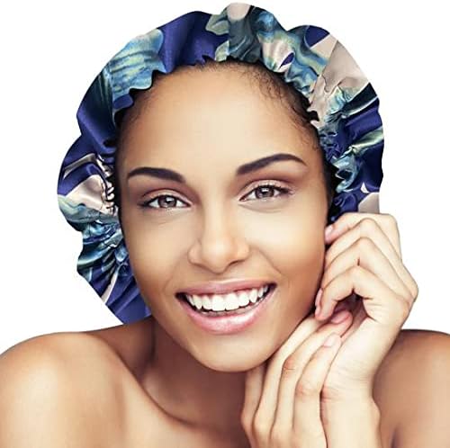Glow By Daye Satin Bonnet, Double-Layered and Adjustable Satin Sleep Cap, Extra Large, Reversible St. Lucia Navy (Navy Floral) by GlowByDaye
