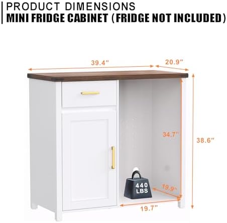GDLF Coffee Bar Cabinet with Fridge Space, Mini Fridge Stand,White - Image 6