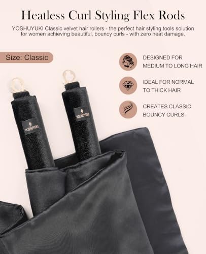 YOSHUYUKI Classic Heatless Curls Overnight Rods No Heat Hair Curlers Curling Iron Jumbo Flexi Rods Large Foam Hair Rollers for Long Hair to Sleep in with Satin Scarf Styling Tools Black - Image 3