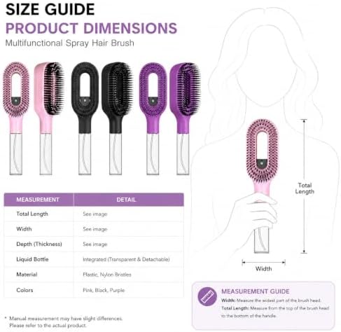 Hair Detangler Brush, 2-in-1 Built-In Mist Sprayer with 50ml Water Tank, Wet Dry Anti-Frizz Comb for All Hair Types (Pink) - Image 2