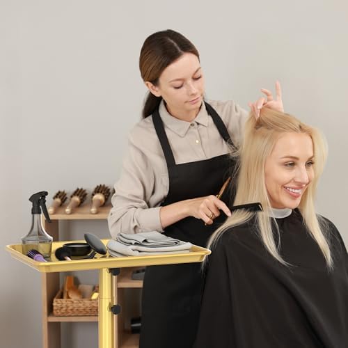 TASALON Rolling Salon Tray,Mobile Styling Station with Wheels Aluminum Rolling Tray Trolley for Salon Essentials, Adjustable Heightfor Hairstylist Tray with 10 PCS Disposable Salon Tray Cover,Gold - Image 6