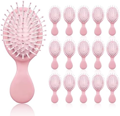 16 Pack Pink Mini Travel Brushes, Detangling for All Hair Types by POUYRBA
