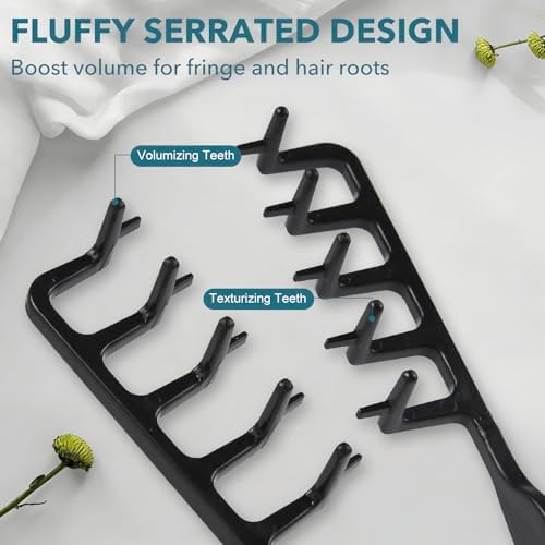 Texture Comb,Volumizing Fluffy Texture Styling Comb,Men’s Voluminous Wide-Toothed Hair Comb,Wide-Tooth Texturizing Styling Tool for Volume & Fringe Parting,Textured Grip Tool for Men (Black) - Image 3