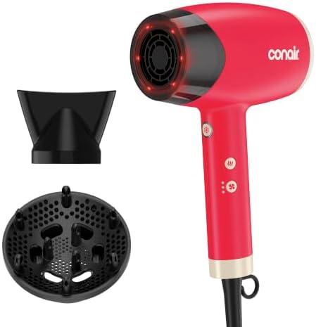Conair InfinitiPRO Infrared Hair Dryer + Diffuser, Ionic Fast Drying, Berry by conair