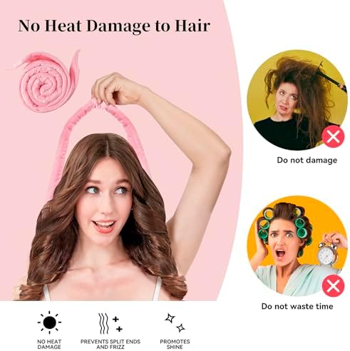 Heatless Curling Rod Headband, Upgraded 60" Extra Long Heatless Curls Headband Soft Hair Curlers to Sleep In Hair Rollers No Heat Curls (Deep Pink) - Image 2