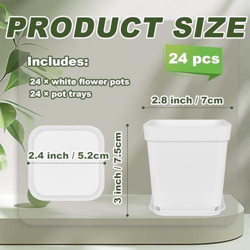 Anyumocz 24Pcs 3" Square Plastic Plant Pots,White Nursery Pots with Saucers,Seedling Nursery Transplanting Planter Container for Plants,Garden,Flower,Home,Office,Balcony Decor,Indoor,Outdoor - Image 2