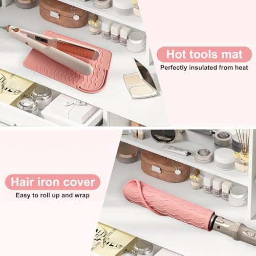 Flat Iron Heat Resistant Silicone Mat for Curling Iron, Hair Straightener Heat Pad, Curling Iron Sleeve, Travel Case Heat Resistant and Other Hair Styling Tools, for Counter, 9 x 6.5 in, Pink - Image 3
