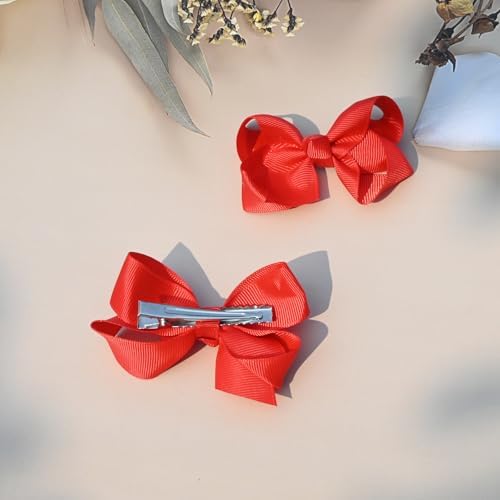 2 PCS 3inchs Hair Bows for Girls Grosgrain Ribbon Hair Bow Alligator Clips Hair Accessories for Baby Girls Toddlers(Red) - Image 4