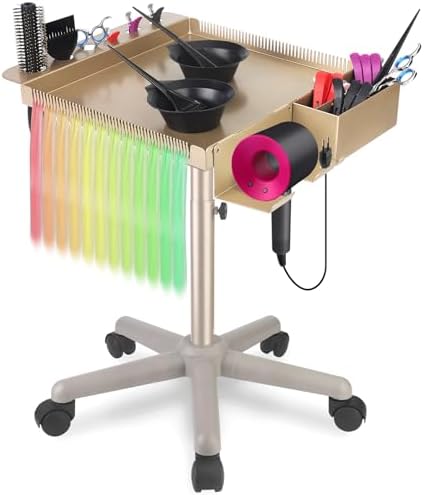 Retain Time Champagne Gold Hair Salon Cart with Wheels, Large Heavy Duty Multi-Function Salon Station Tray, Adjustable Corrosion Resistant Stylist Color Tray for Hair Styling - Image 2