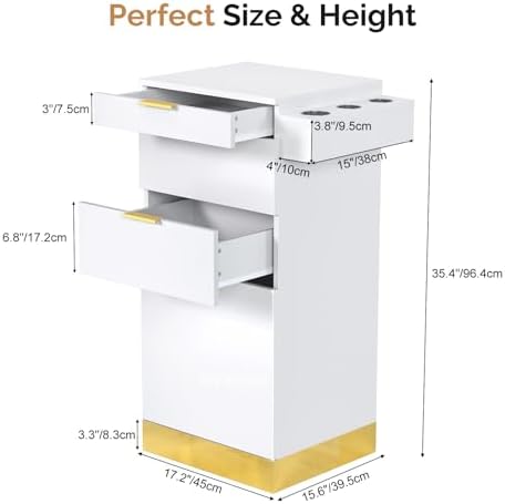 OmySalon Salon Stations for Hair Stylist, Barber Station with Storage Cabinet & Drawers & Hair Dryer Holders, Modern Beauty Salon Spa Equipment for Barbershop, White - Image 3