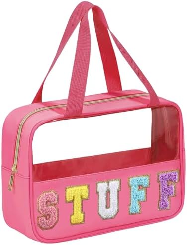 BuyCard Preppy Stuff Bags for Travel, Clear Makeup Bag with Handle Rose Red by BuyCard