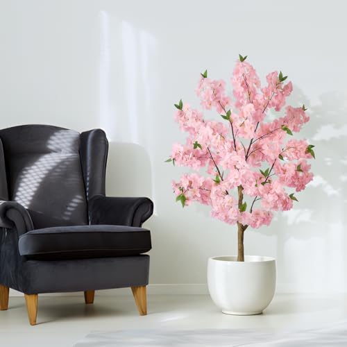 2 Pack Pink Artificial Cherry Blossom Tree, 4FT Faux Sakura Flowers Decor - Image 7