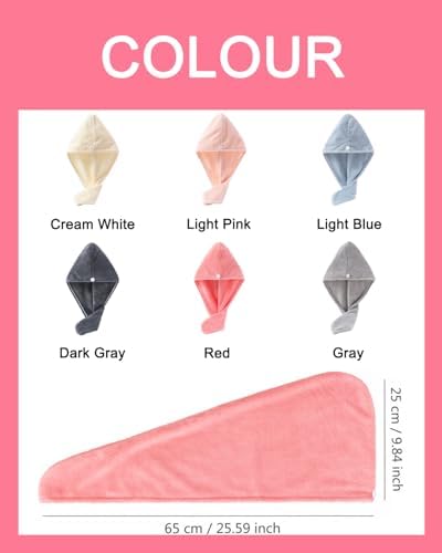 Lumimi Bath Pre Dry Hair Towel with Button, Red Grey, 2 Pack - Image 7