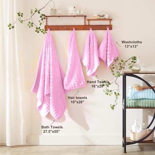 COZYART Lint Free 8 Pcs Bathroom Towels Set Ultra Soft Microfiber Pink - Image 3