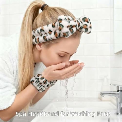 7 Pcs Spa Set, Facial Headband and Wristband Set, Skincare Accessories, College Style Girl Gift, Hair Accessories for Women and Girls（Brown Leopard） - Image 2