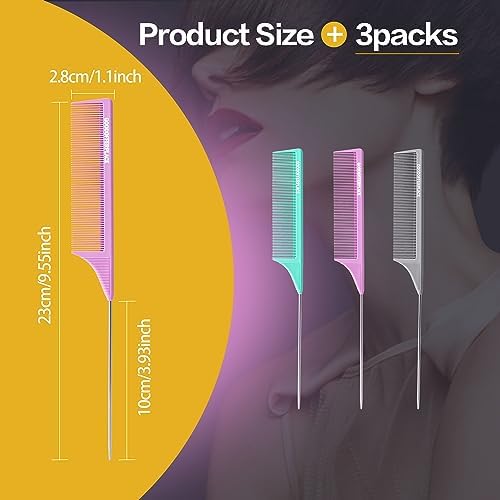 3 PCS Rat Tail Combs with Metal Pick for Braiding,Parting - Image 2