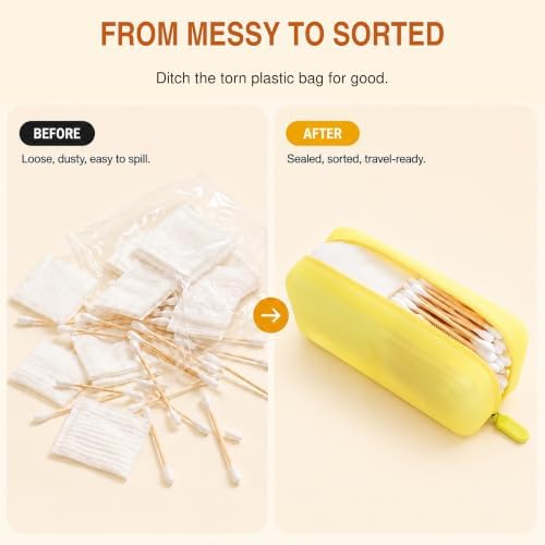 Cotton Pad Swab Travel Case, 2-in-1 Waterproof Organizer - Lemon Glow - Image 5