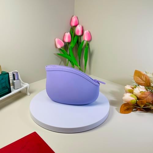 Small Makeup Bag Premium Silicone Purse Bag Multifunctional Essential Bag Zipper Pouch Water and Heat Resistant (Purple) - Image 3