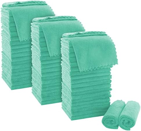 MOONQUEEN Ultra Soft Premium Washcloths Set - 12 x 12 inches - 72 Pack - Quick Drying - Highly Absorbent Coral Velvet Bathroom Wash Clothes (Aqua Green) by MOONQUEEN