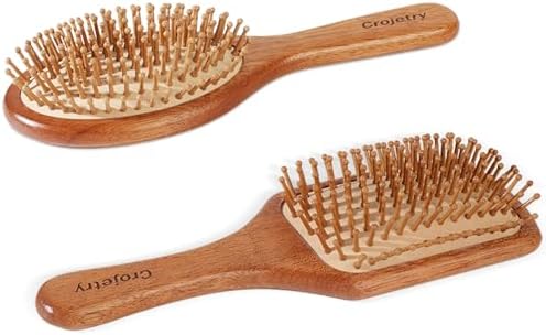 2-Piece Bamboo Hair Brush Set for Hair Growth (Oval & Square) - Natural Wooden Scalp Massage Brush with Bamboo Bristles,Detangling Hairbrush for Women,Men,All Hair Types - Ergonomic Handle - Image 5