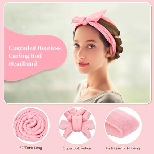 Heatless Curling Rod Headband, Upgraded 60" Extra Long Heatless Curls Headband Soft Hair Curlers to Sleep In Hair Rollers No Heat Curls (Deep Pink) - Image 5