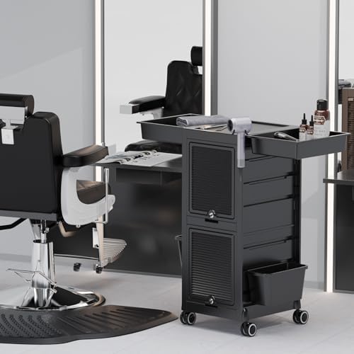 OmySalon Salon Trolley Cart, Hair Stylist Station with 2 Lockable Doors, Rolling Hair Cart Organizer with Drawers & Bucket & Dryer Holder, Barber Shop Hairdressing Beauty Tattoo Versatile Equipment - Image 2
