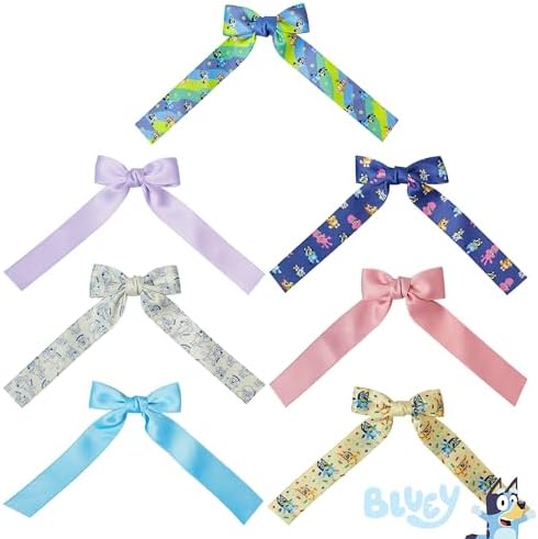 Bluey Printed Long Tail Hair Bow Set for Girls – 7-Pack Printed Bows with Alligator Clips – Cute Hair Accessories for Kids Ages 3+ - Image 2