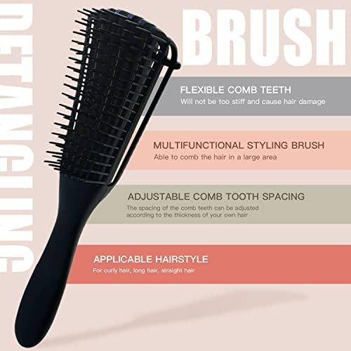 5 Pcs Detangling Brush Set Cushion Nylon Bristle Shampoo Brush Dual Edge Teasing Comb (Black-1) - Image 2