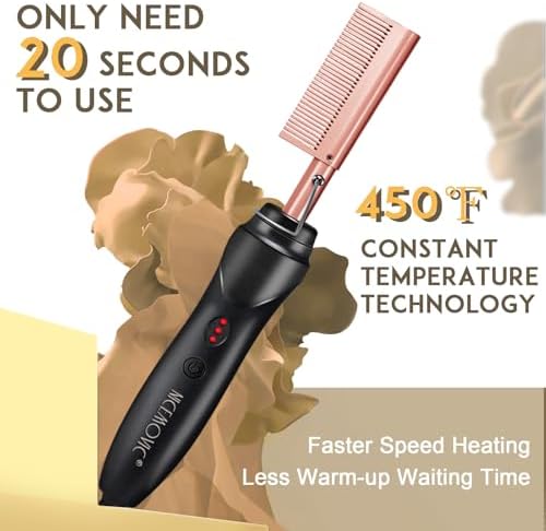 NICEMOVIC Ceramic Heating Hair Straightener Comb - Hot Pressing Brush for Natural Black Hair, Beard Wigs, and Curling (Rose Gold) - Image 2