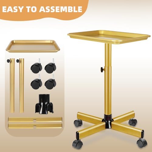 Salon Señor Salon Tray on Wheels Tattoo Rolling Tray Salon Service Cart Height Adjustble Hair Service Color Tray Gold - Image 3