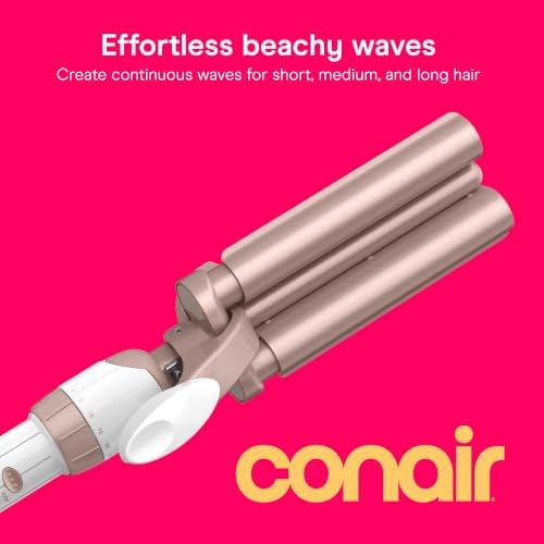 Conair Curling Iron & Waver Hair Tool, Triple Barrel, White/Rose Gold - Image 2