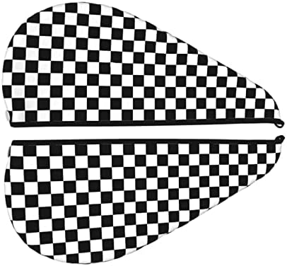 Black and White Checkerboard Hair Towel Wrap Microfiber Fast Drying Hair Turban with Buttons for Women Men Drying Curly, Long & Thick Hair - Image 4