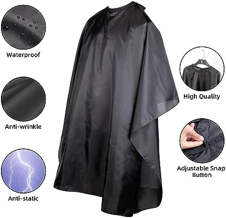 Omvoina Professional Hair Cutting Cape with Adjustable Snap Closure, Salon Barber Cape,Waterproof Hairdressing Salon Cape - 57" x 51"(Black) - Image 3