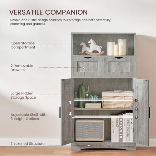 Iwell Bathroom Storage Cabinet with 2 Drawers, Small Kitchen Pantry Cabinet - Image 5
