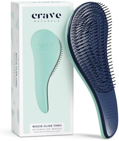 Crave Naturals Biggie Glide Thru Hair Brush - Detangler Brush for Curly, Straight, Wet or Dry Hair - Gentle Detangling Brushes for Adults, Kids, Toddlers - Hair Accessories for Women, 8.4"x3.4" - Mint by CraveNaturalsDetanglingBrush