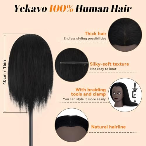 16" Mannequin Head with Hair for Hairdressing Training and Hair Styling - Image 2