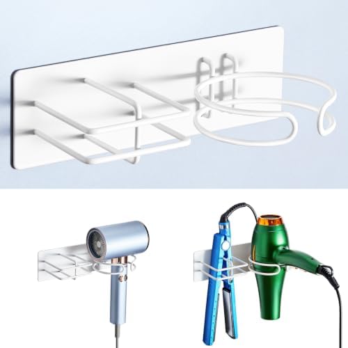 Hair Dryer and Straightener Holder Wall Mounted, Self Adhesive Blow Dryer and Flat Iron Storage Hair Tool Organizer for Bathroom Vanity (White) by WelcometotheXILIMEN