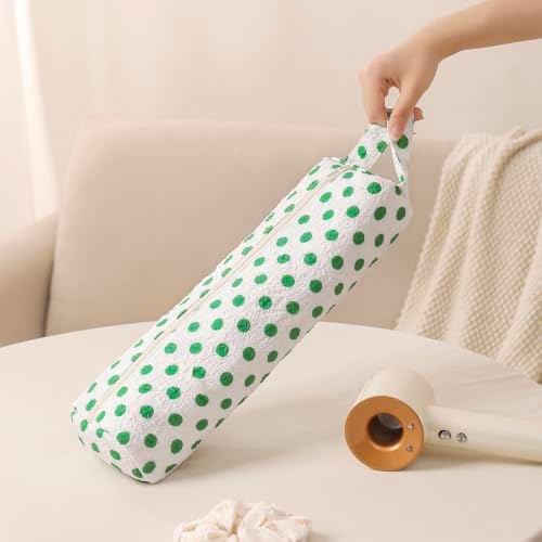 RSRSLEII Polka Dot Hair Tools Travel Bag,Hair Styling Accessories Storage Case for Shark FlexStyle,Dyson Airwrap Hair Dryer,Curling Iron,Straightener,Revlon Hair Tools,Portable&Foldable(25Green&White) - Image 5