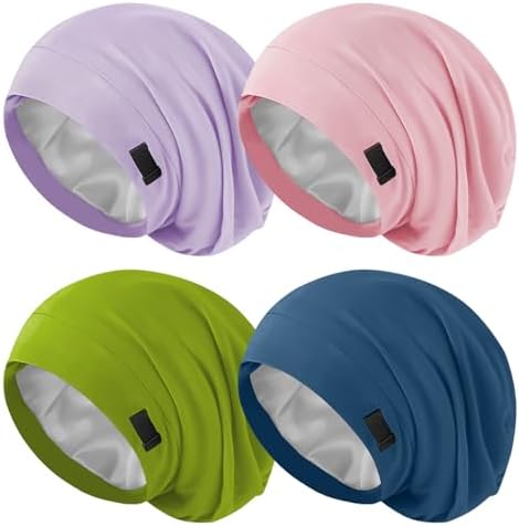 ZHENSILK 4Pcs Silk Satin Bonnets for Women Men, Adjustable Hair Wrap Slouchy Beanie Hat for Curly Hair by ZHENSILKFocusonhaircare