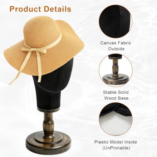 Canvas Wig Head Stand, Wig Head Stand Mannequin with Detachable Wood Stand - Image 3
