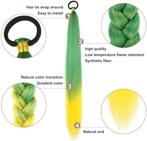 Braided Ponytail Extension 2 Pc Green Yellow Gradient Rave Hair Extensions - Image 3