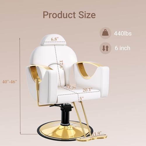 Salon Barber Chair for Hair Stylist, Professional Reclining Hydraulic Styling Chair with Heavy-Duty Pump, All Purpose Hairdresser Chair for Barbershop, Braiding, Shampoo, Spa Equipment, White Gold - Image 3