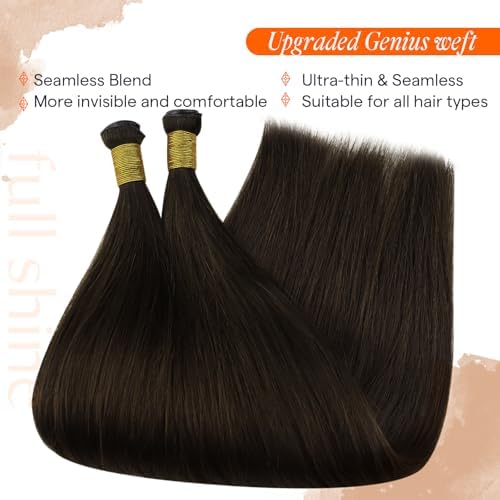 Full Shine Hand Tied Weft Extensions Human Hair Dark Brown 22 Inch 80g - Image 5