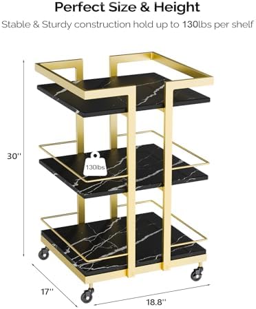 Esthetician Cart with Wheels Utility Salon Rolling Trolley, Black Gold Mobile Storage Organizer for Beauty Spa Cosmetology Massage, Tattoo Manicure Facial Tool Holder Station - Image 6
