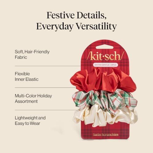 Kitsch Holiday Satin Scrunchies or Women - Multi Color, 3pc - Image 4