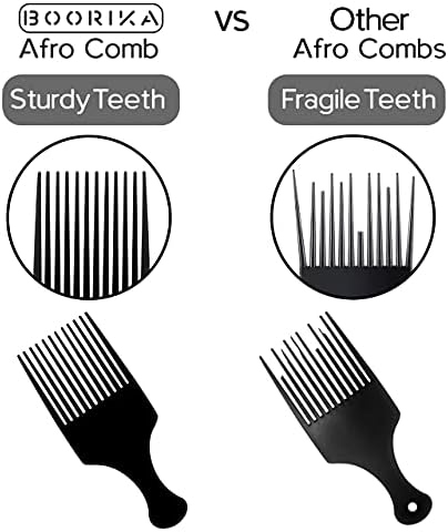 Boorika Afro Hair Pick Comb for Women & Men, 7.5 In Smooth Sturdy Wide Tooth for Detangling & Styling - Pack of 2 - Image 3