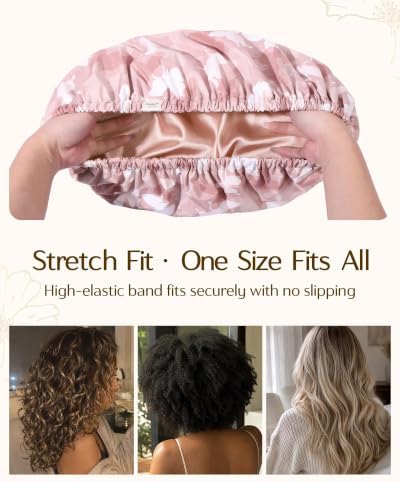 Yanibest Satin Lined Shower Cap, Reusable Waterproof Shower Caps for Women - Image 5